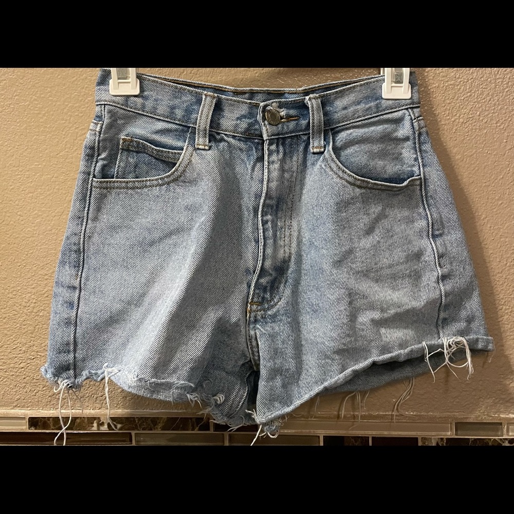 blue high waisted cut off shorts